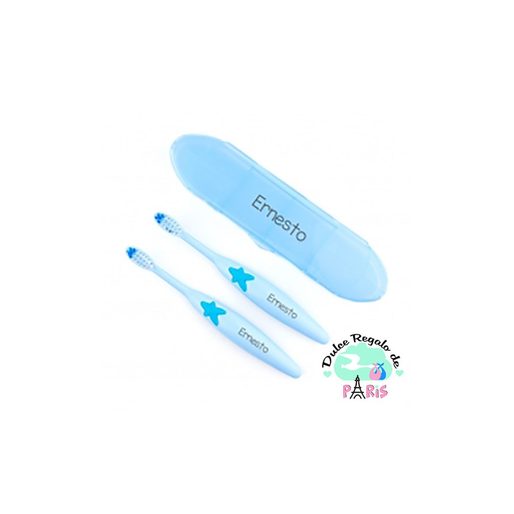 Pack 2 Cepillos de dientes con Estuche Personalizados Azul Pack