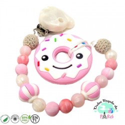 Chupetero crochet y bolas mixtas en rosa y blanco Mordedor Donut rosa