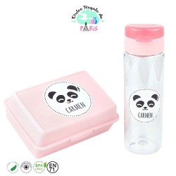 Pack Botella 600ml + Cajita Porta Alimentos Panda Rosa personalizadas