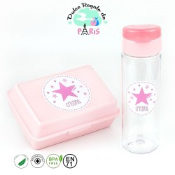 Pack Botella 600ml + Cajita Porta Alimentos Estrella Rosa personalizadas